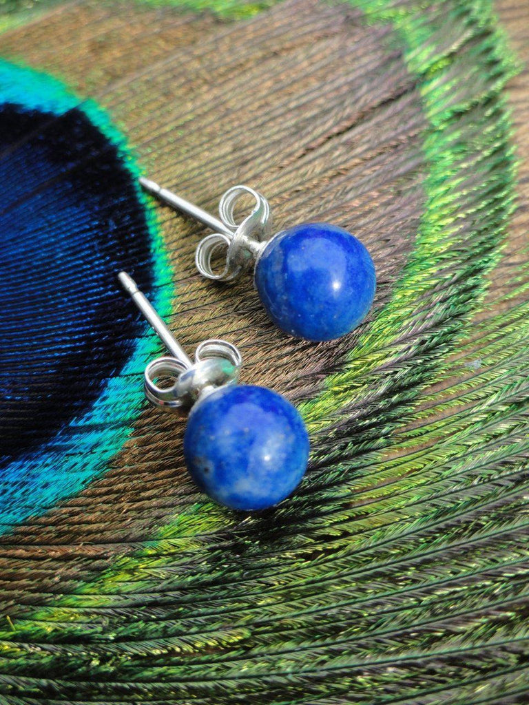 Handmade LAPIS LAZULI STUD Earrings In Sterling Silver* (6mm) - Earth Family Crystals