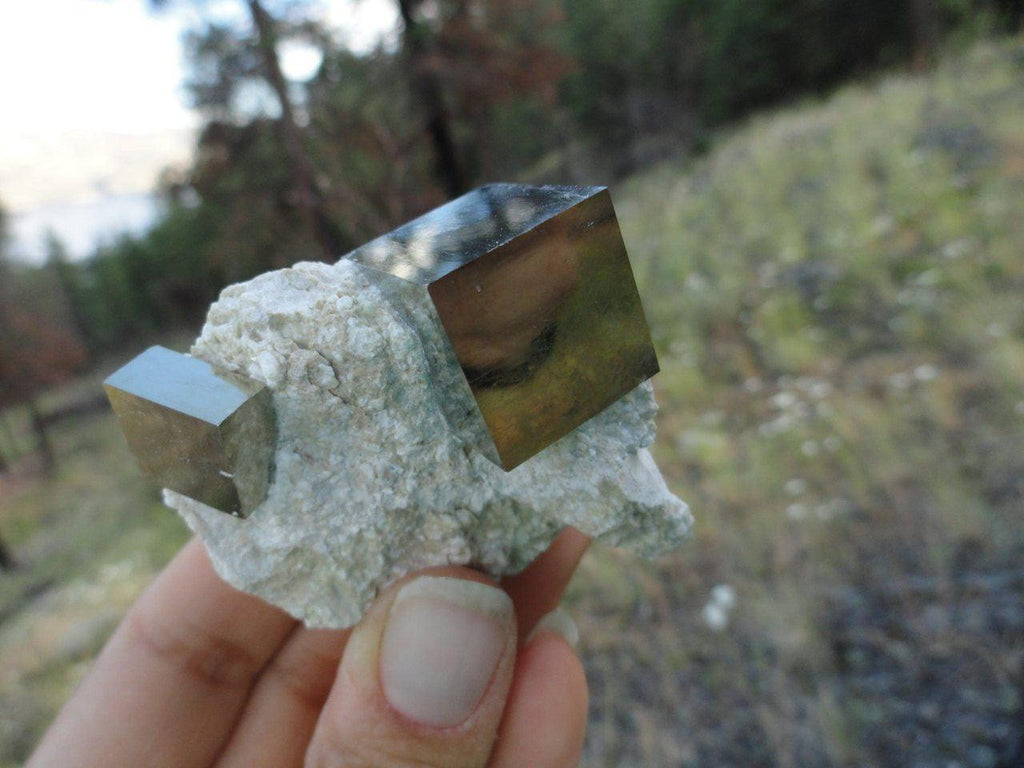 Perfectly Natural Cubic PYRITE Crystals on Matrix** Hippie Healing Magic Reiki Chakras - Earth Family Crystals