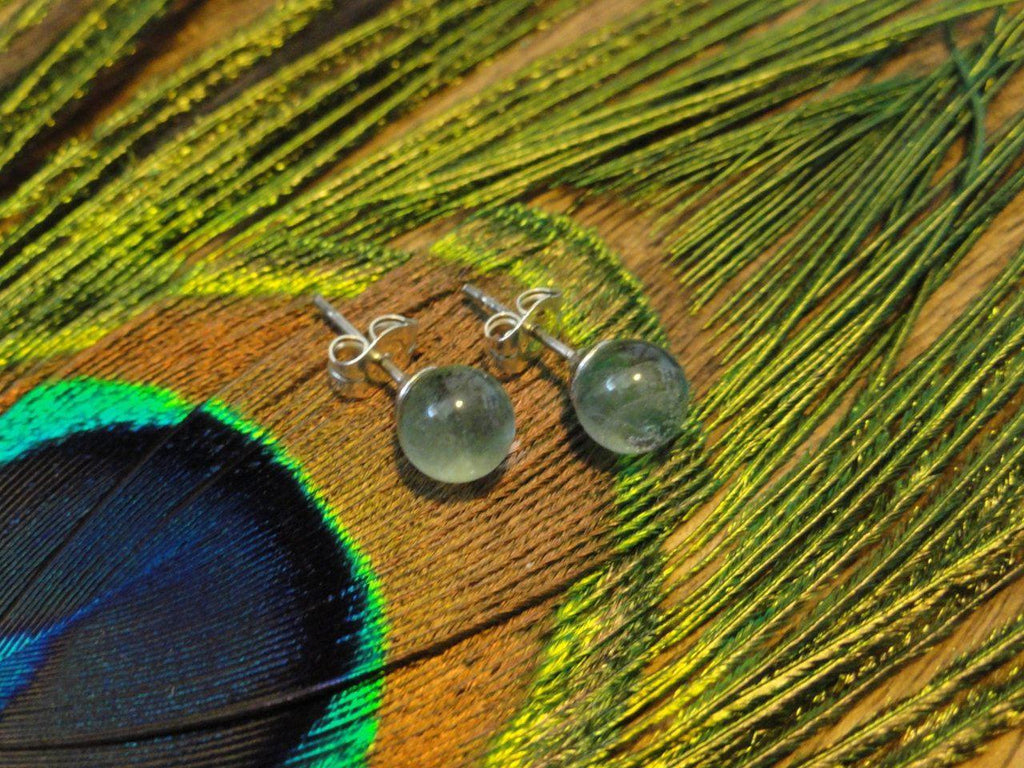 Handmade Green FLUORITE STUD EARRINGS In Sterling Silver (6mm)* - Earth Family Crystals