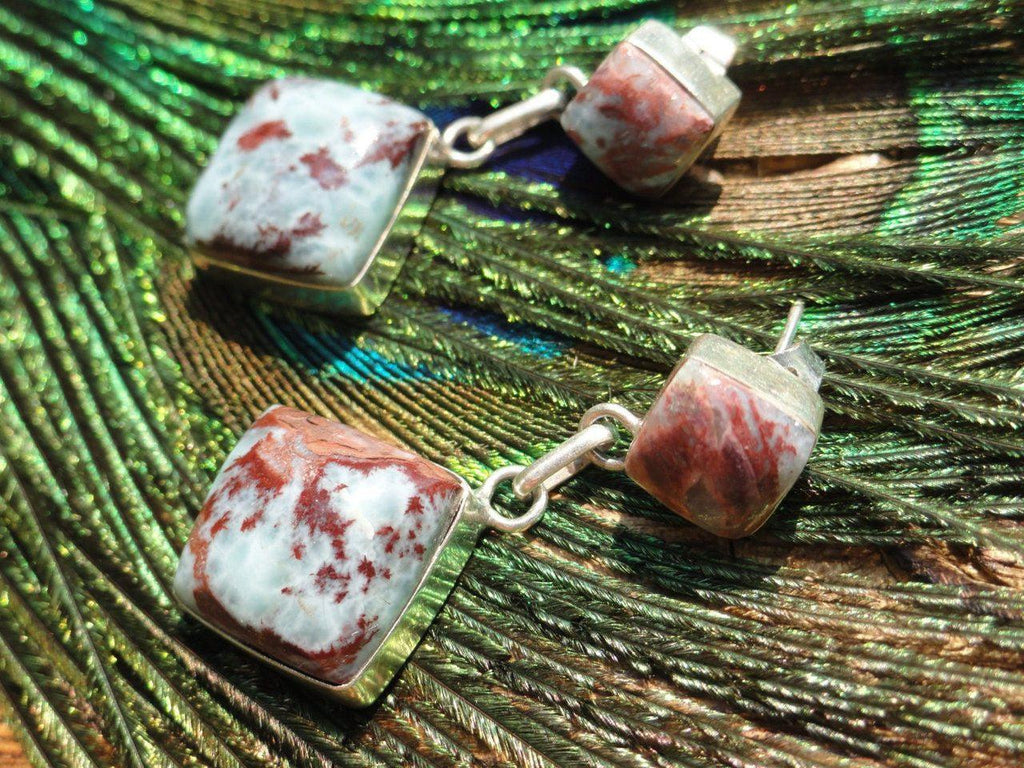Rare Blood Red & Ocean Blue LARIMAR EARRINGS In Sterling Silver~* Ultimate Goddess Energy, Calms fears, Relieves stress.* - Earth Family Crystals