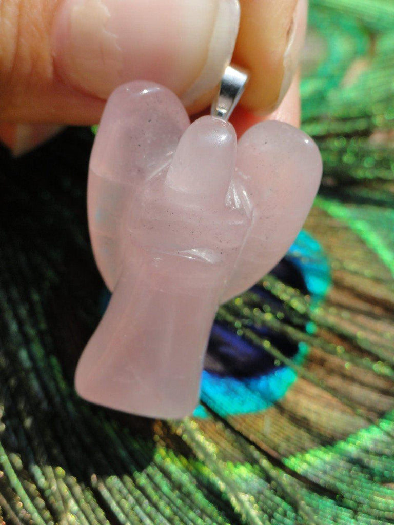 ROSE QUARTZ ANGEL Pendant * (Includes Free Silver Chain) - Earth Family Crystals