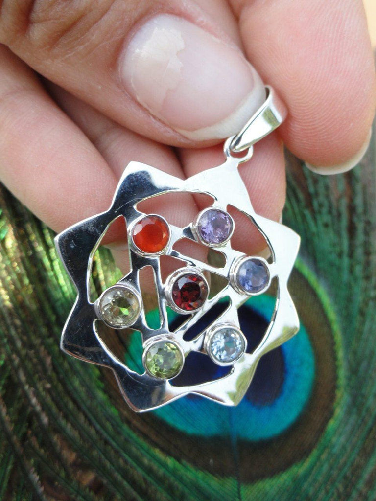 Gorgeous CHAKRA PENDANT With Faceted Gemstones in Sterling Silver (Includes Free Silver Chain) - Earth Family Crystals