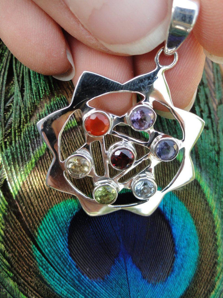 Gorgeous CHAKRA PENDANT With Faceted Gemstones in Sterling Silver (Includes Free Silver Chain) - Earth Family Crystals