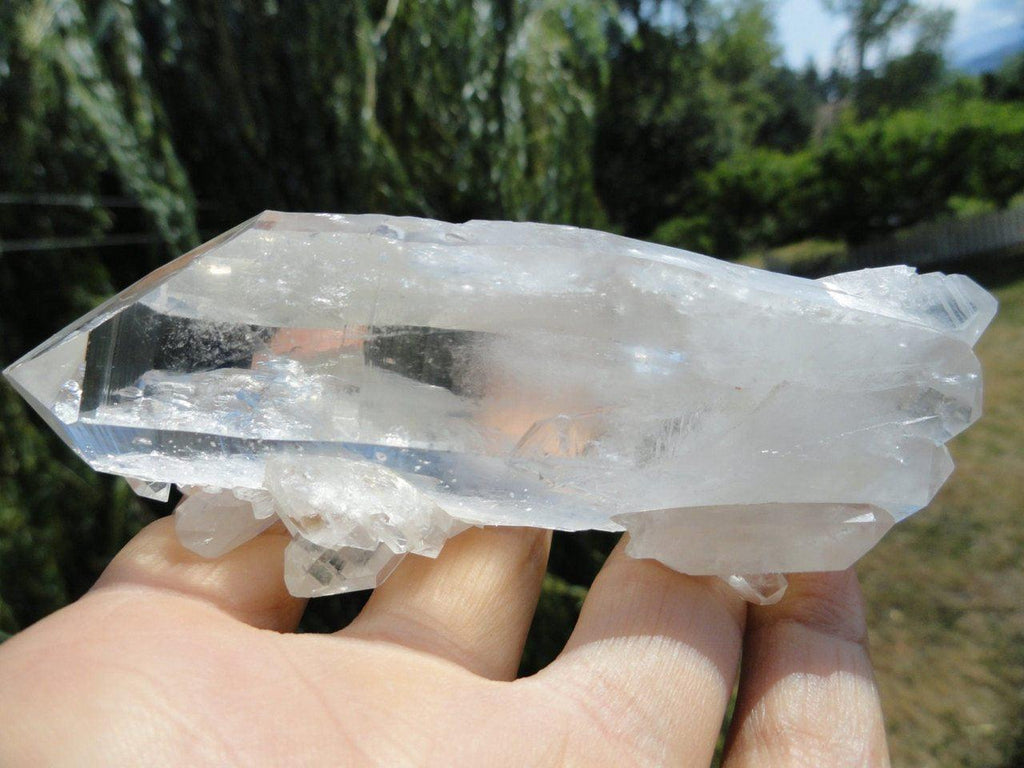 High Vibration Double Terminated CLEAR QUARTZ POINT From Brazil With Barnacle Crystals* - Earth Family Crystals