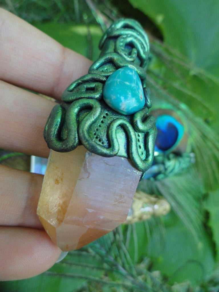 Striking TANGERINE QUARTZ & Arizona TURQUOISE Handmade Pendant* Reiki Crystal Healing Magic Hippie - Earth Family Crystals