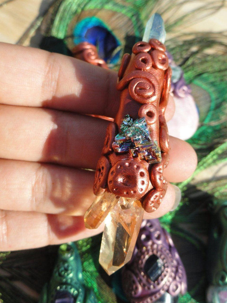 Powerful Sunshine & Aqua Aura quartz with Bismuth Handmade Pendant~ Pendant of energy and vitality* - Earth Family Crystals