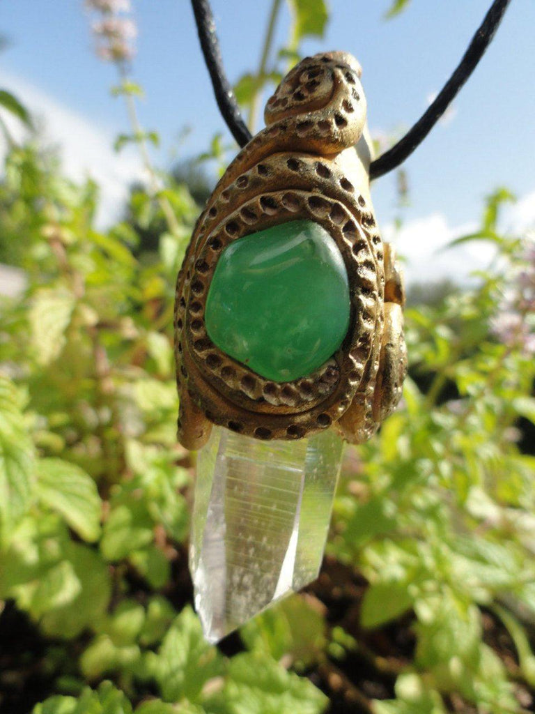 The Ultimate "Nature Spirit" Handmade Pendant~ Green Ray CHRYSOPRASE & Ice Water Clear Arkansas CLEAR QUARTZ* Hippie Healing Reiki Magic - Earth Family Crystals