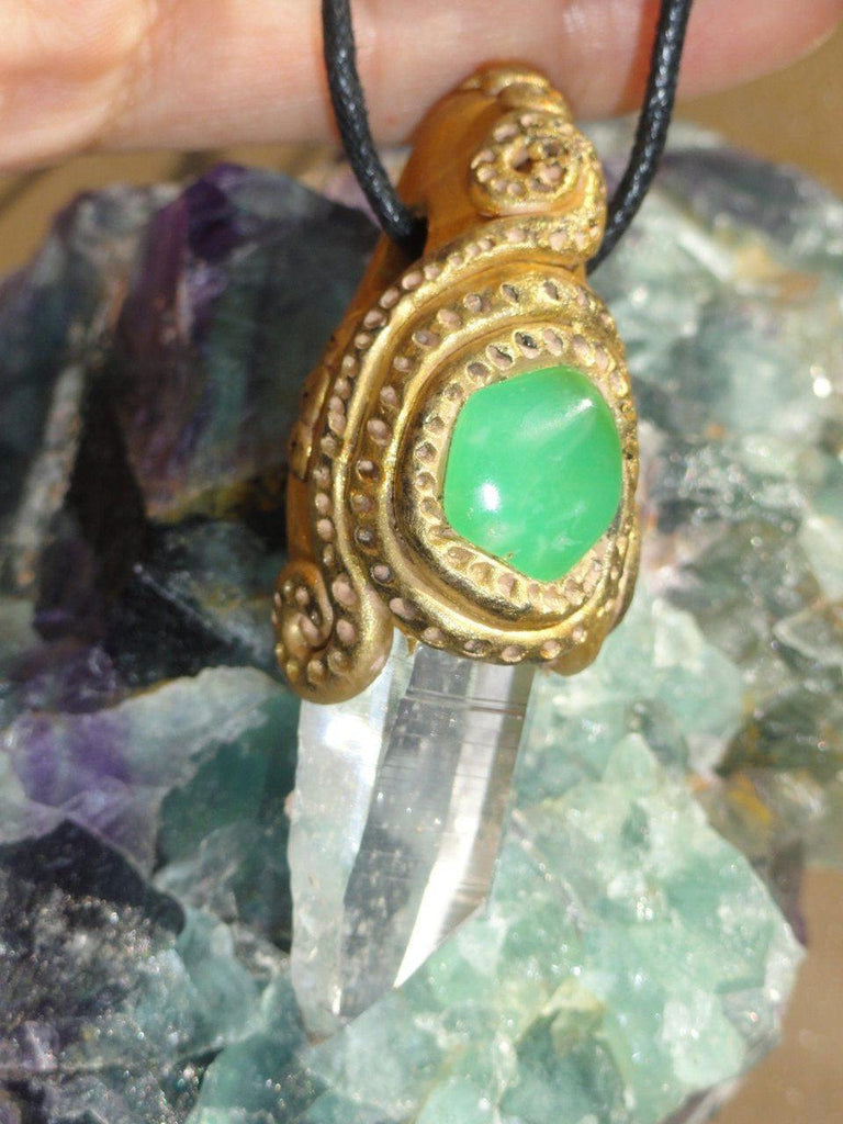 The Ultimate "Nature Spirit" Handmade Pendant~ Green Ray CHRYSOPRASE & Ice Water Clear Arkansas CLEAR QUARTZ* Hippie Healing Reiki Magic - Earth Family Crystals