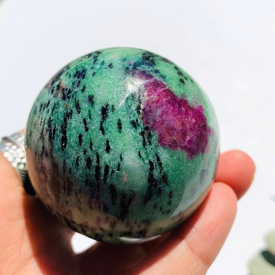 Gorgeous Colors Large Ruby Zoisite Sphere Carving - Earth Family Crystals