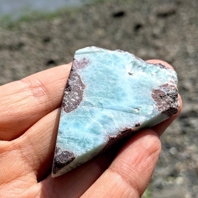 Unpolished Creamy Blue Larimar Slice from the Dominican Republic #2 - Earth Family Crystals