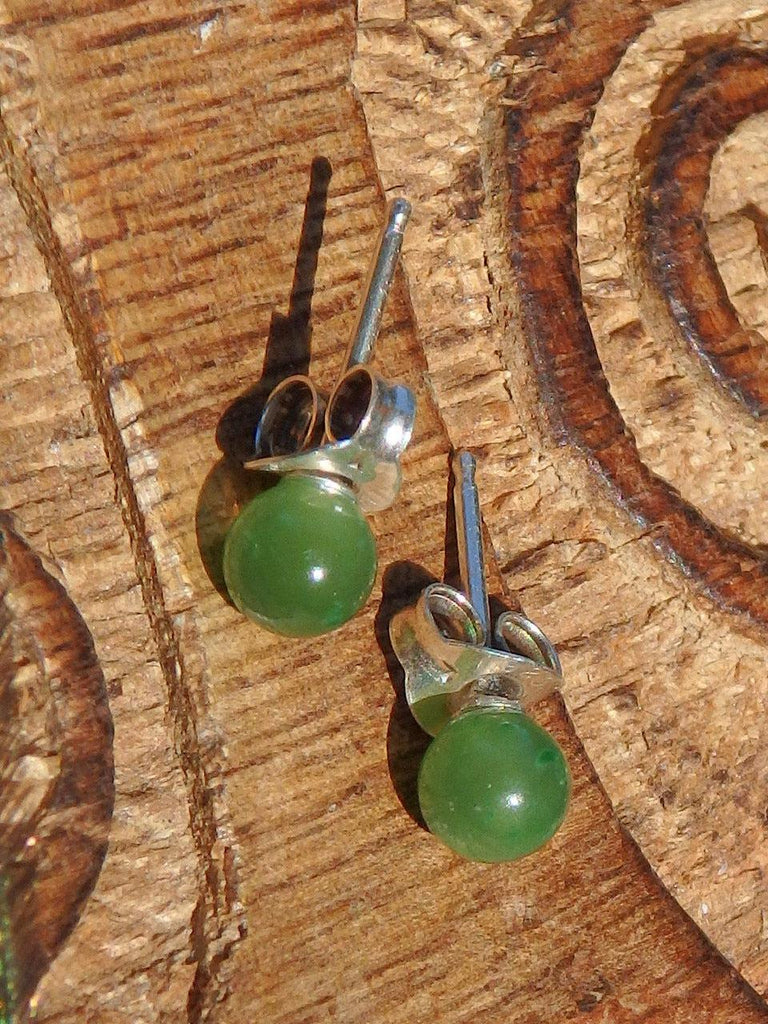 Tiny Forest Green Jade Stud Earrings in Sterling Silver - Earth Family Crystals
