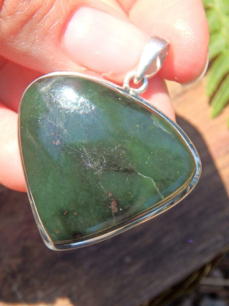 Deep Green &  Chunky Jade Pendant in Sterling Silver (Includes Silver Chain) - Earth Family Crystals
