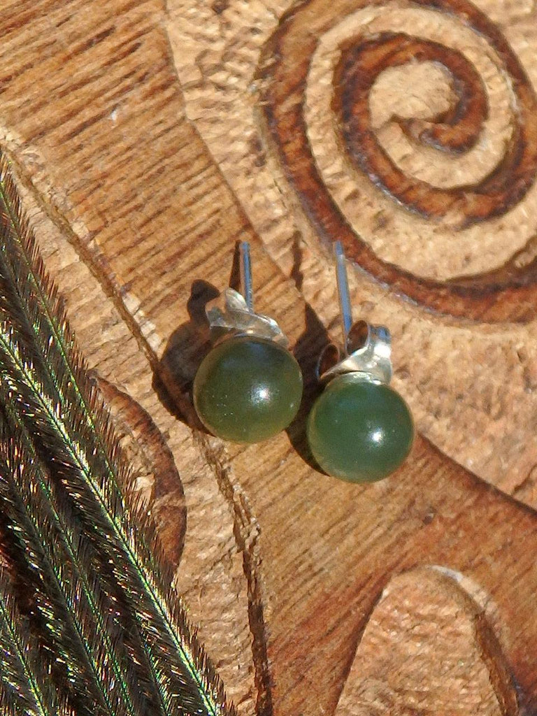 Forest Green Jade Stud Earrings in Sterling Silver - Earth Family Crystals