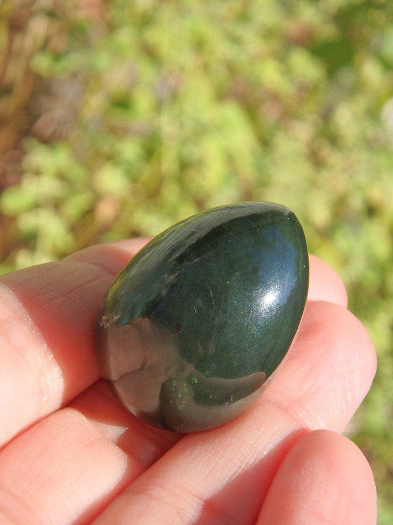 BC Green Jade Hand Held Egg Carving From Canada - Earth Family Crystals