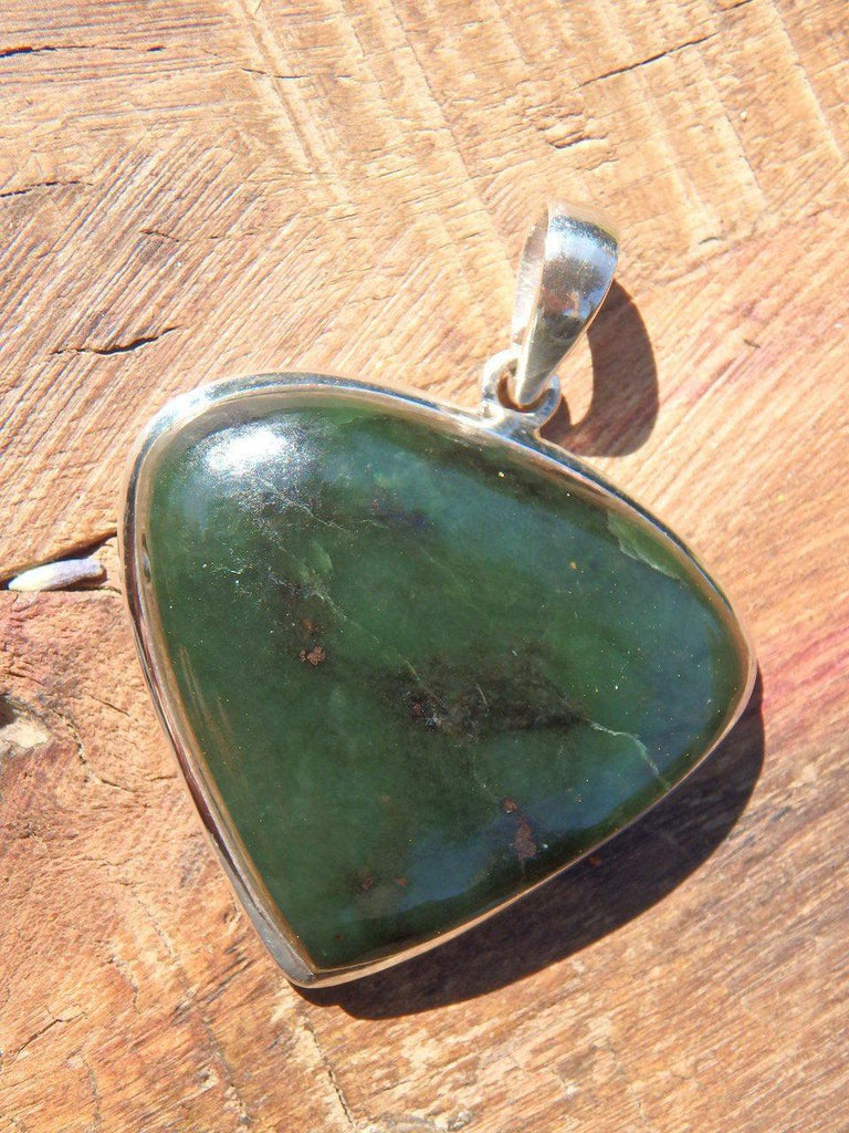 Deep Green &  Chunky Jade Pendant in Sterling Silver (Includes Silver Chain) - Earth Family Crystals