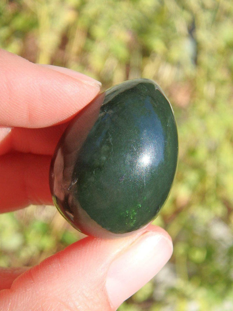 BC Green Jade Hand Held Egg Carving From Canada - Earth Family Crystals