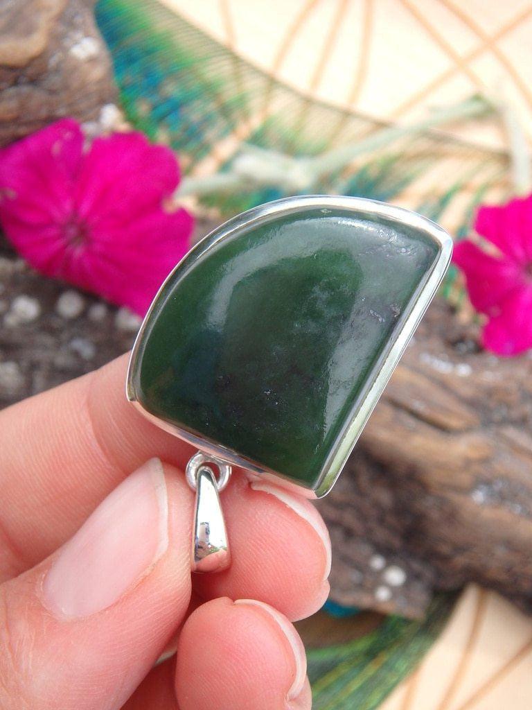Divine Dark Green Jade Gemstone Pendant In Sterling Silver (Includes Silver Chain) - Earth Family Crystals