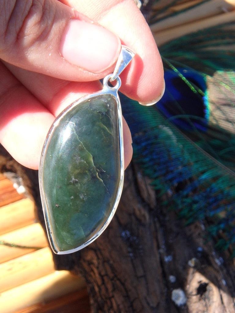 Large Nephrite Jade Gemstone Pendant In Sterling Silver (Includes Silver Chain) - Earth Family Crystals