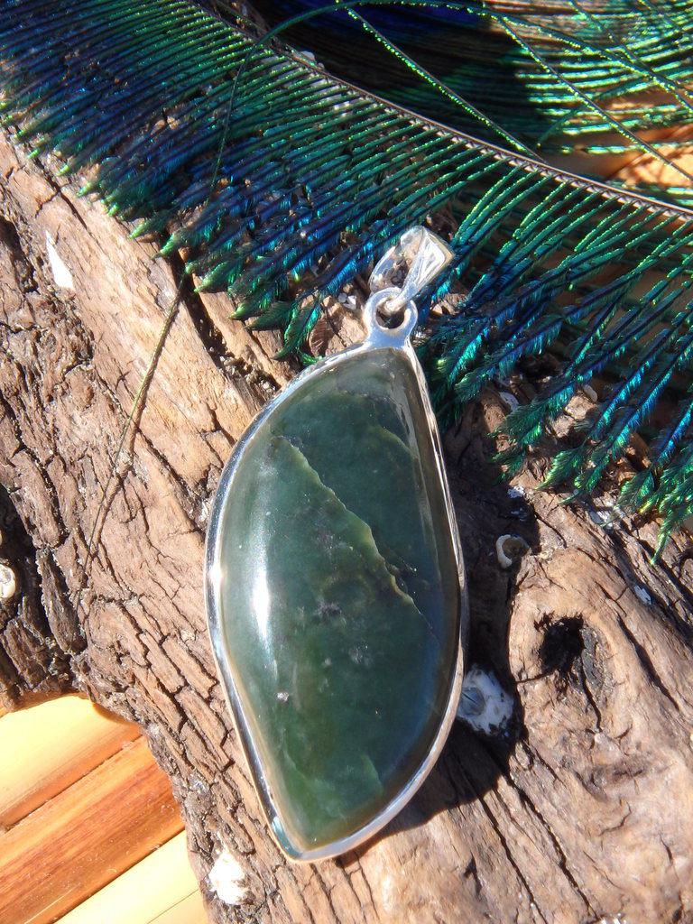 Large Nephrite Jade Gemstone Pendant In Sterling Silver (Includes Silver Chain) - Earth Family Crystals