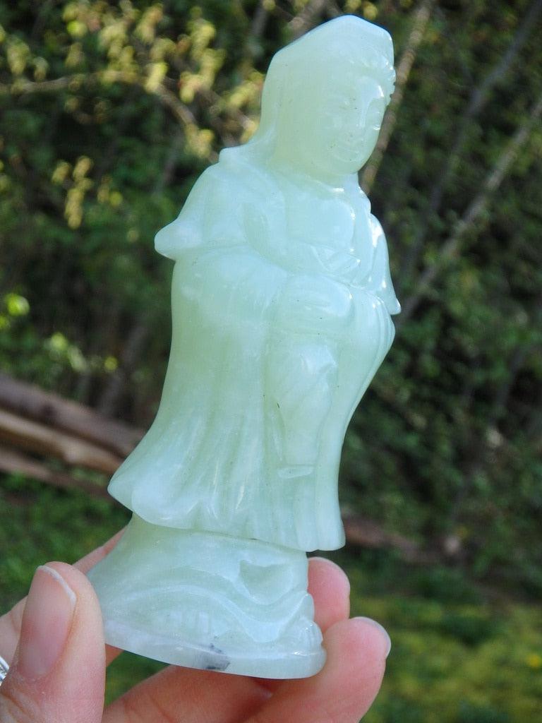Large Green Jade Quan Yin Gemstone Carving - Earth Family Crystals