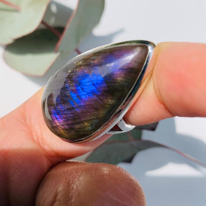 Pretty Purple Flash Labradorite Ring in Sterling Silver (Size 8.5) - Earth Family Crystals