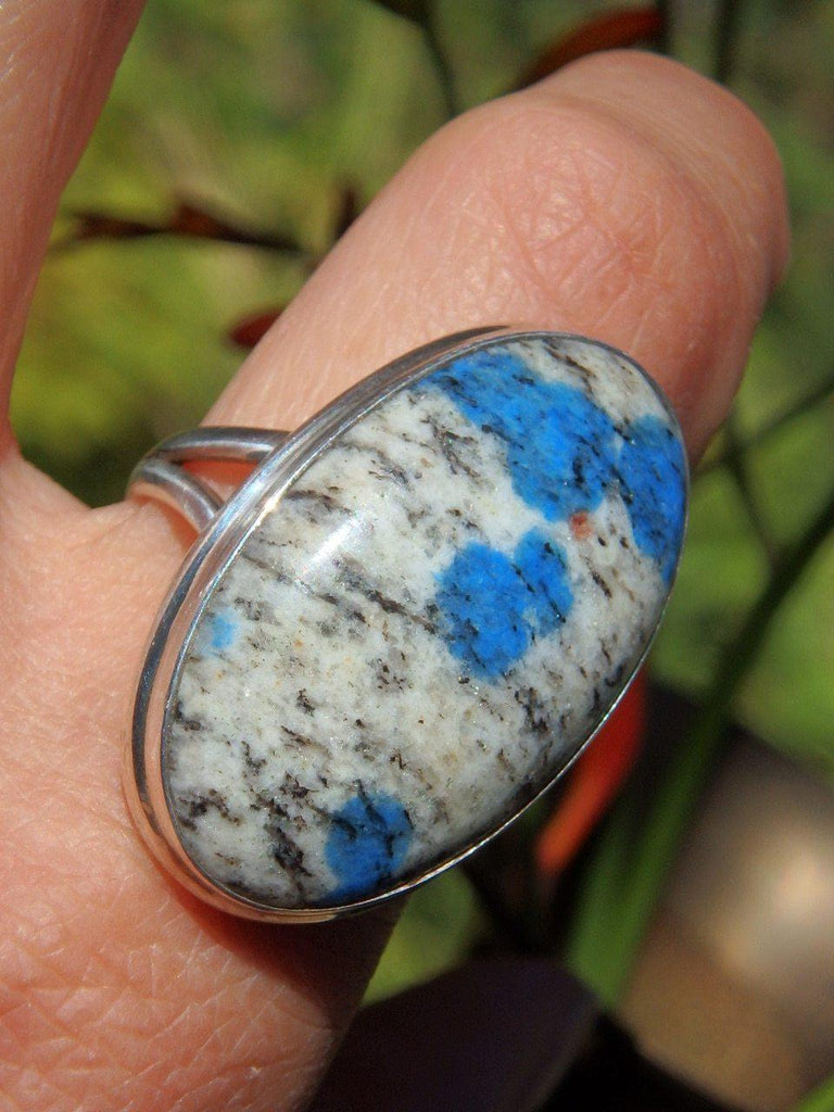 Chunky Dotted Blue Azurite K2 Stone Ring In Sterling Silver (Size 10) - Earth Family Crystals