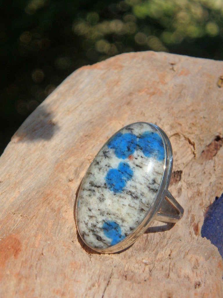 Chunky Dotted Blue Azurite K2 Stone Ring In Sterling Silver (Size 10) - Earth Family Crystals