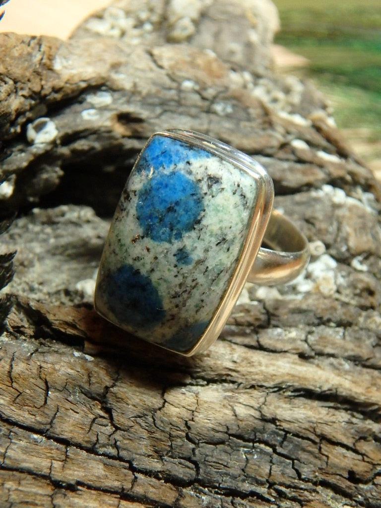 New Find! Fabulous Azurite Poppy Patterns K2 Stone Ring In Sterling Silver (Size 8) - Earth Family Crystals