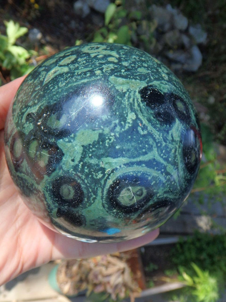 XL Orbs & Forest Green Swirls Kambaba Jasper Sphere - Earth Family Crystals