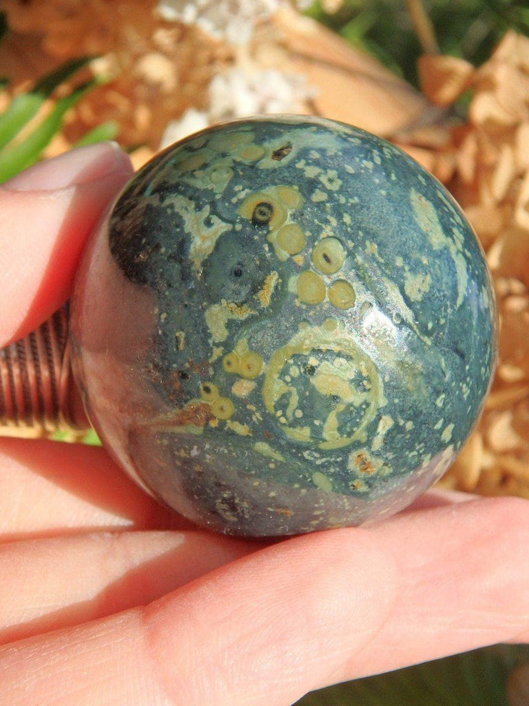 2 Tone Green Kambaba Jasper Sphere Carving - Earth Family Crystals