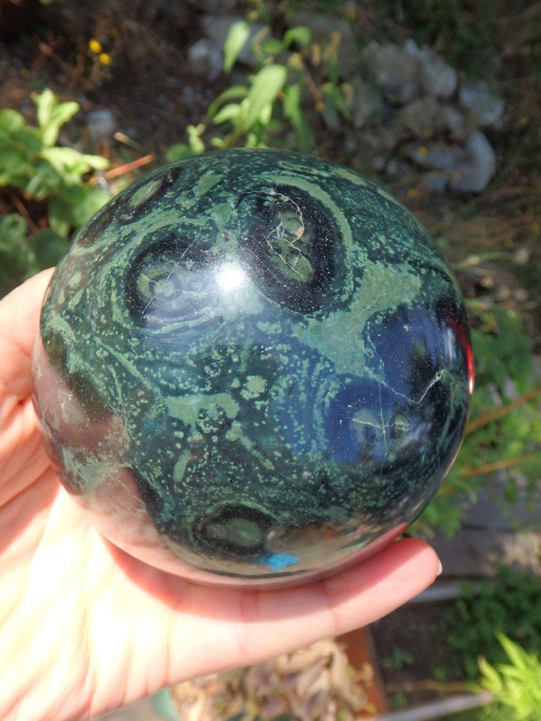 XL Orbs & Forest Green Swirls Kambaba Jasper Sphere - Earth Family Crystals