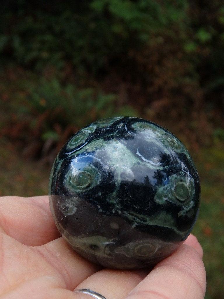 Green Orbs Kambaba Jasper Sphere Carving - Earth Family Crystals