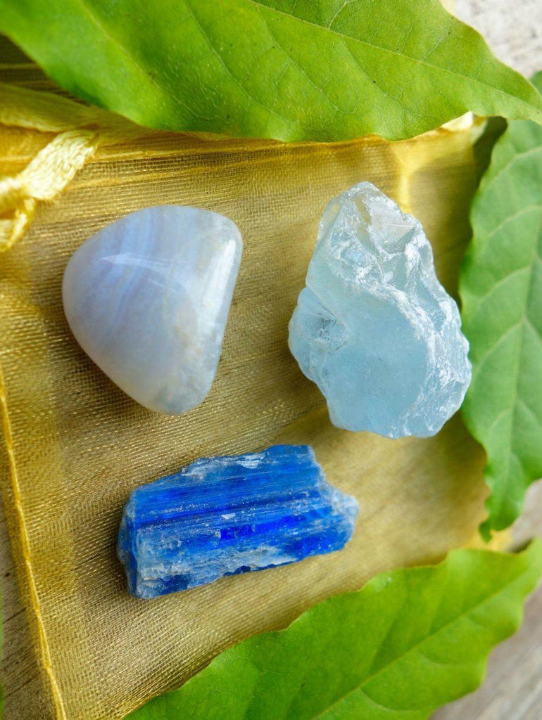 BLUE SERENITY CRYSTAL KIT~Includes Raw Celestite, Blue Kyanite Blade & Blue Lace Agate - Earth Family Crystals