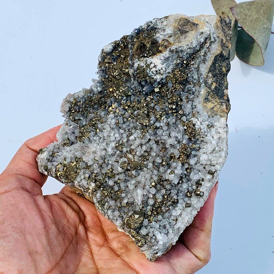 Large Chunky Golden Pyrite  & Quartz Points on Rock Matrix - Earth Family Crystals