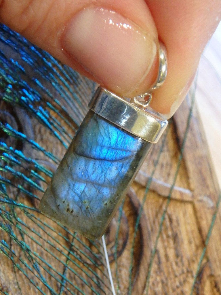 Pretty Flashes of Blue Color Labradorite Pendant In Sterling Silver (Includes Silver Chain) - Earth Family Crystals