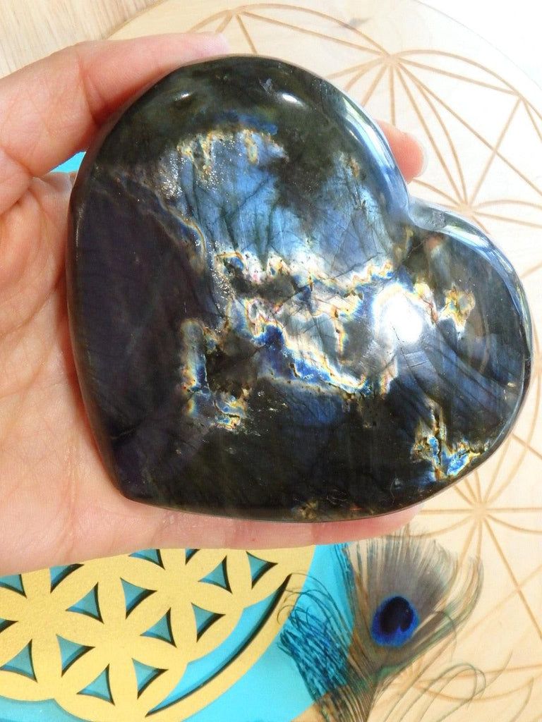 Mysterious & Rare Silky Black Flashes Labradorite Love Heart (REDUCED) - Earth Family Crystals