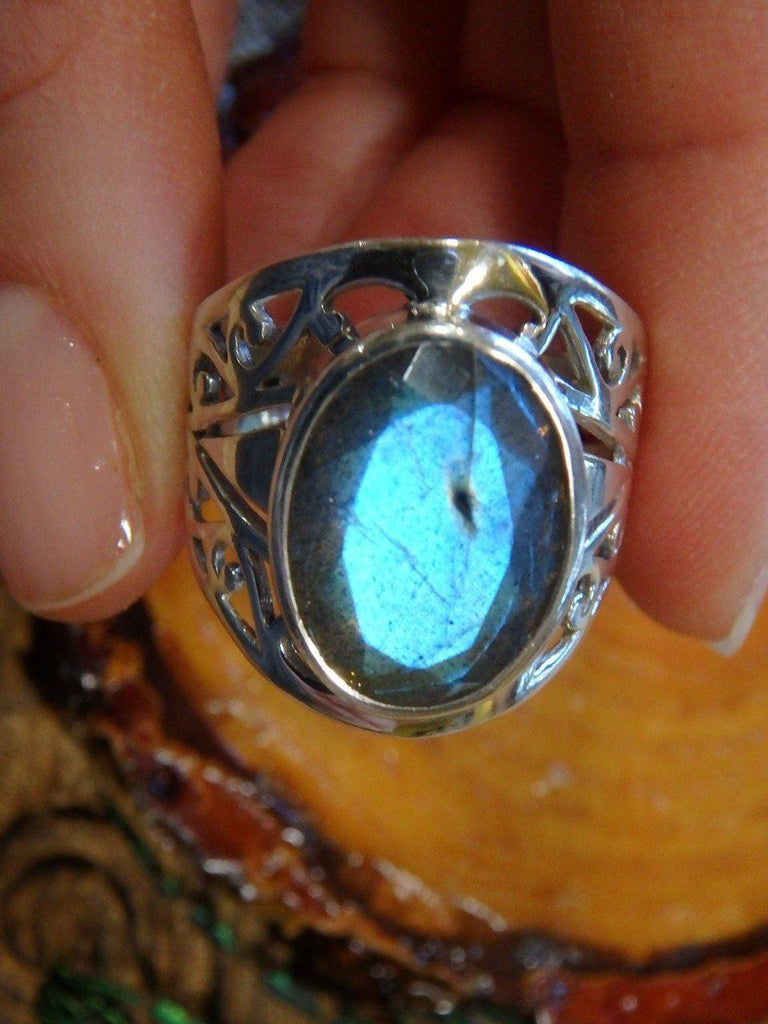 Amazing Design! Faceted Blue Flash Labradorite Ring In Sterling Silver (Size 9) - Earth Family Crystals