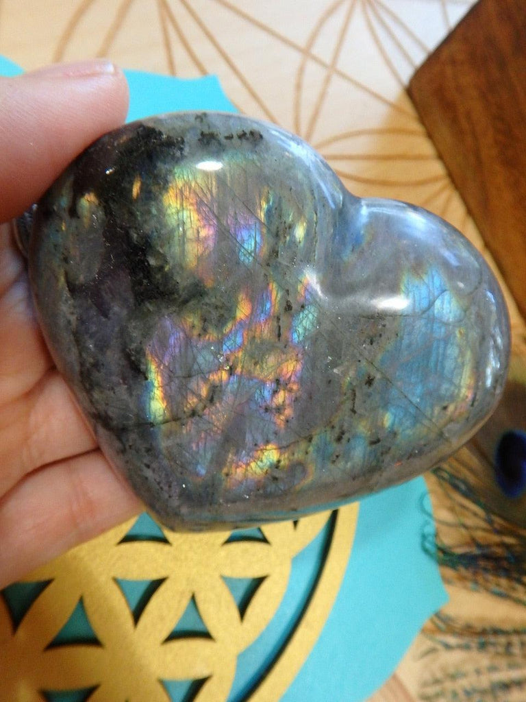 Incredible Rare Purple & Pink Rainbow Flashes Labradorite Heart Carving - Earth Family Crystals
