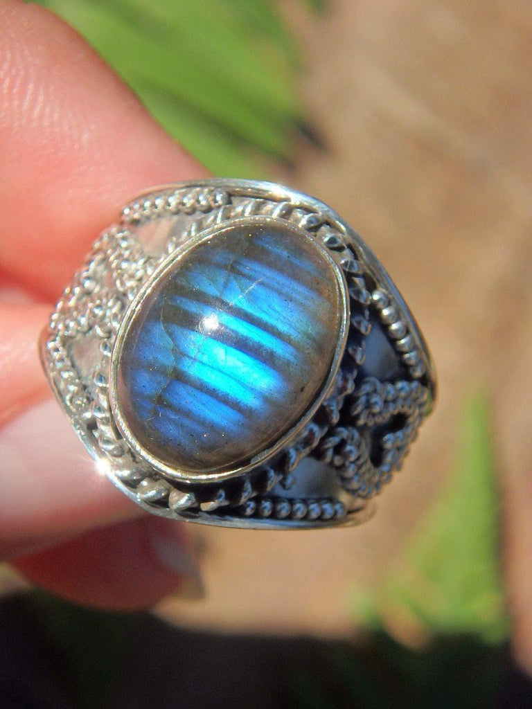 Cobalt Blue Ribbons Labradorite Ring in Sterling Silver (Size 8.5) - Earth Family Crystals