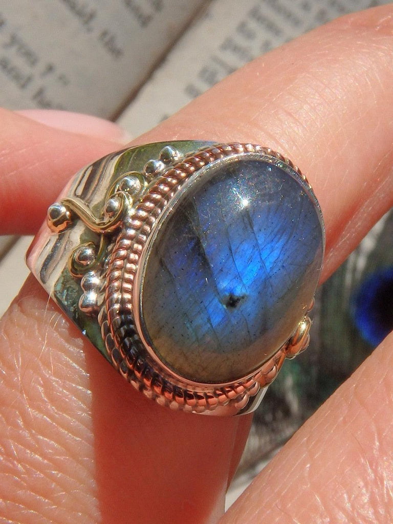 Mysterious Labradorite Blue Flash Ring in Sterling Silver (Size 7) - Earth Family Crystals