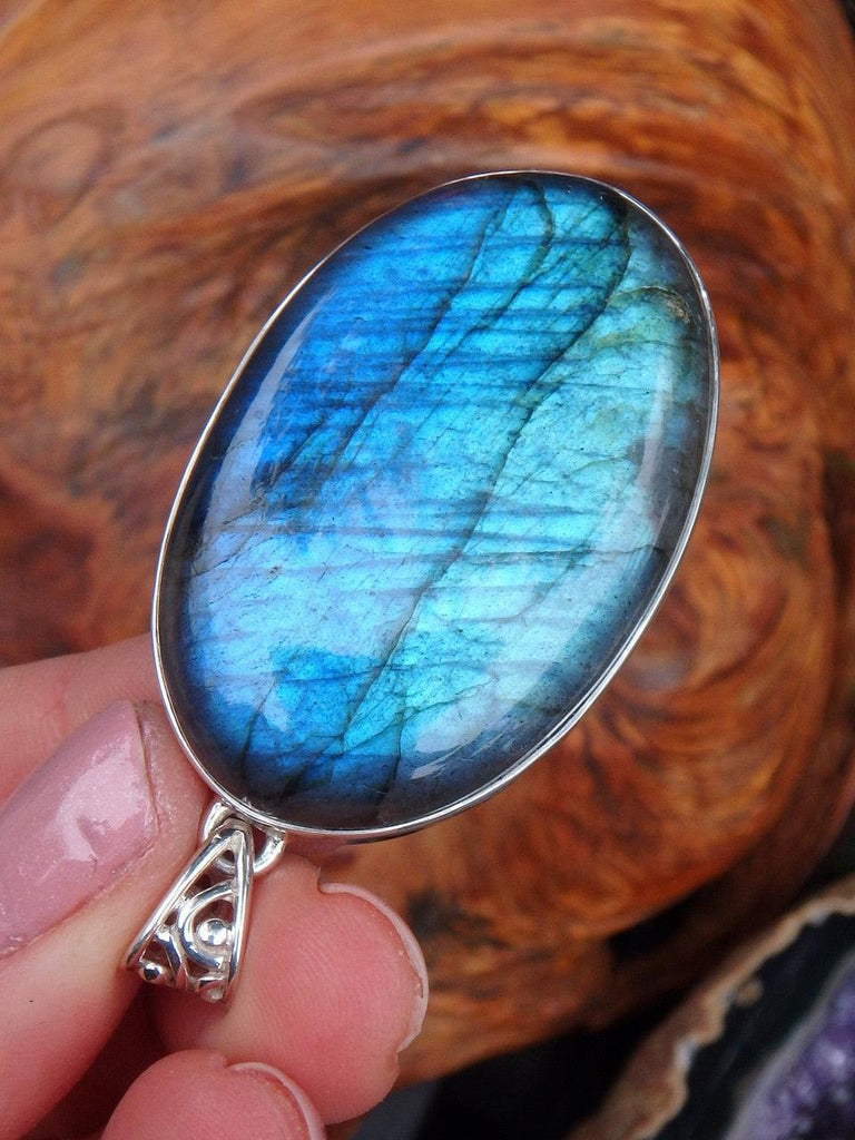 Reserved For Annie S. Chunky Statement Piece! Sea Foam Green Blue Labradorite Pendant In Sterling Silver  (Includes Silver Chain) - Earth Family Crystals