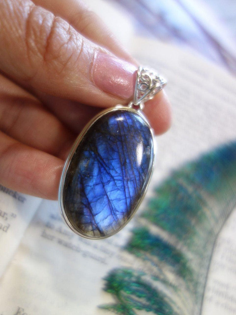 Divine Deep Cobalt Blue Large Labradorite  Pendant In Sterling Silver (Includes Silver Chain) - Earth Family Crystals