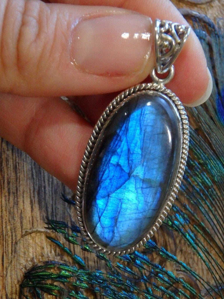 Elegant Deep Royal Blue Labradorite Pendant In Sterling Silver (Includes Silver Chain) - Earth Family Crystals