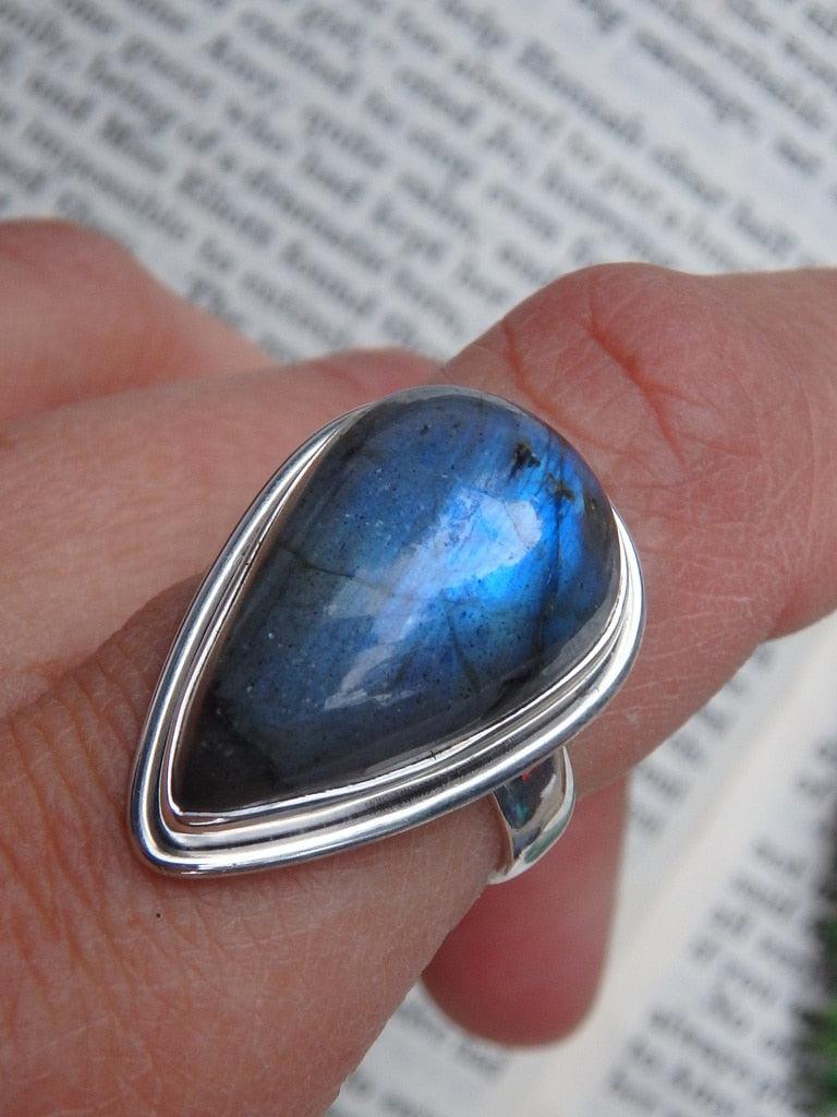 Teardrop Shaped Blue Labradorite  Ring In Sterling Silver (Size 7) - Earth Family Crystals