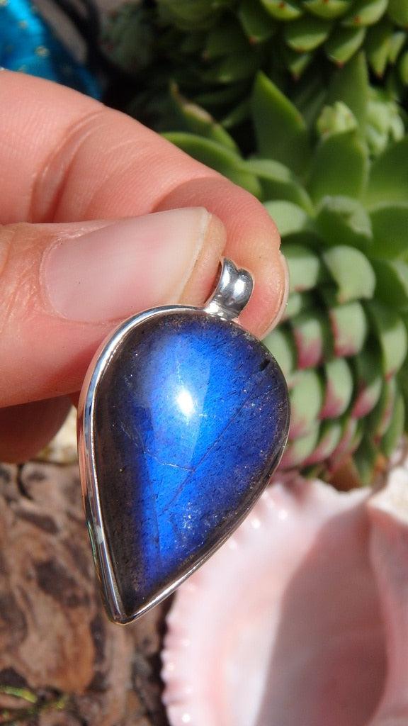 Mysterious Midnight Blue Labradorite Gemstone Pendant In Sterling Silver (Includes Silver Chain) - Earth Family Crystals