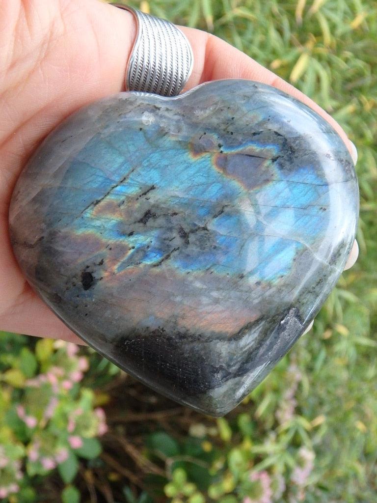 Fantastic Sea Foam Blue & Green Labradorite Heart Carving - Earth Family Crystals