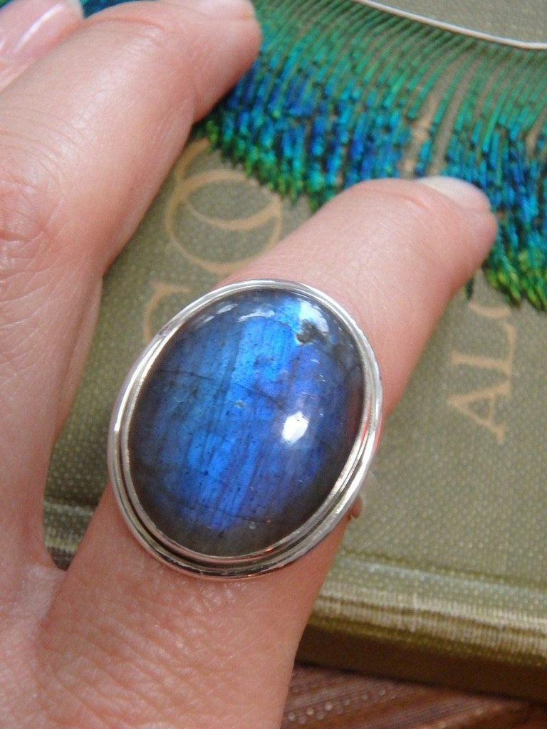 Chunky Cobalt Blue Labradorite  Ring In Sterling Silver (Size 10) - Earth Family Crystals