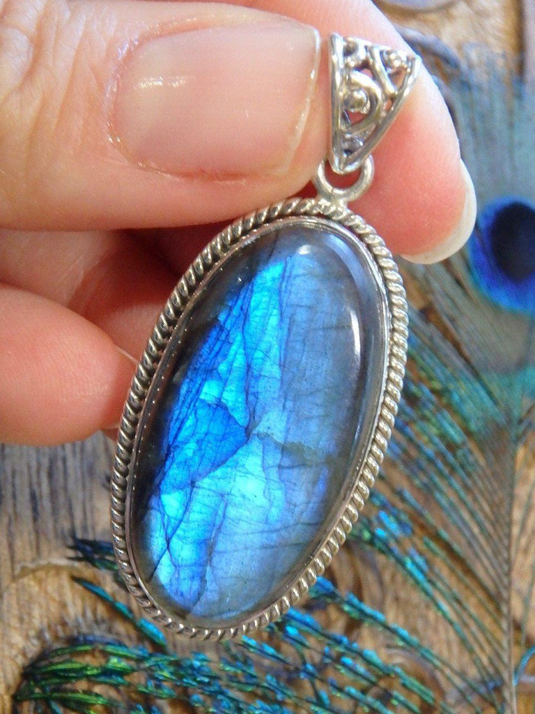 Elegant Deep Royal Blue Labradorite Pendant In Sterling Silver (Includes Silver Chain) - Earth Family Crystals