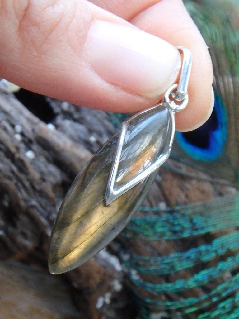 Floating Golden Glow Labradorite Gemstone Pendant In Sterling Silver  (Includes Silver Chain) - Earth Family Crystals