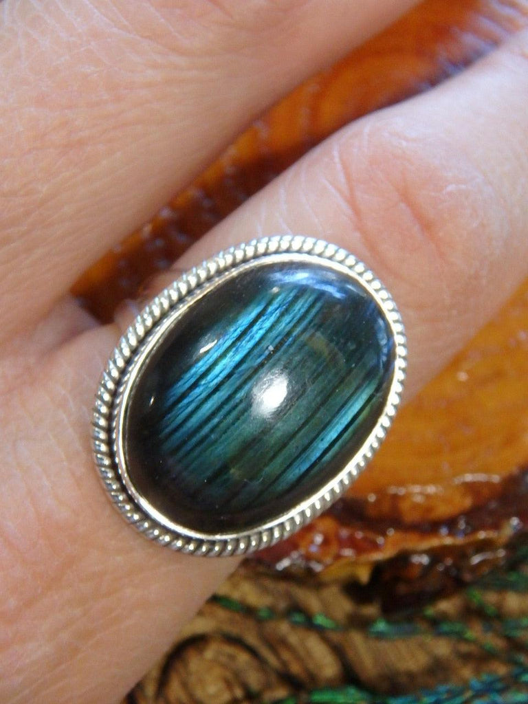 Incredible Ribbons of Blue Green Flash Labradorite Ring In Sterling Silver (Size 8) - Earth Family Crystals
